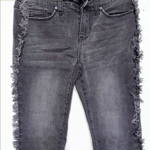 Elan Gray Skinny Jeans with Distressed Details